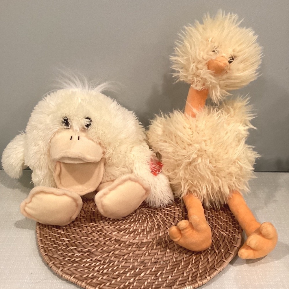 Plush Bundle NWT Yellow Duck Hand Puppet & Fluffy Floppy Yellow Bird
